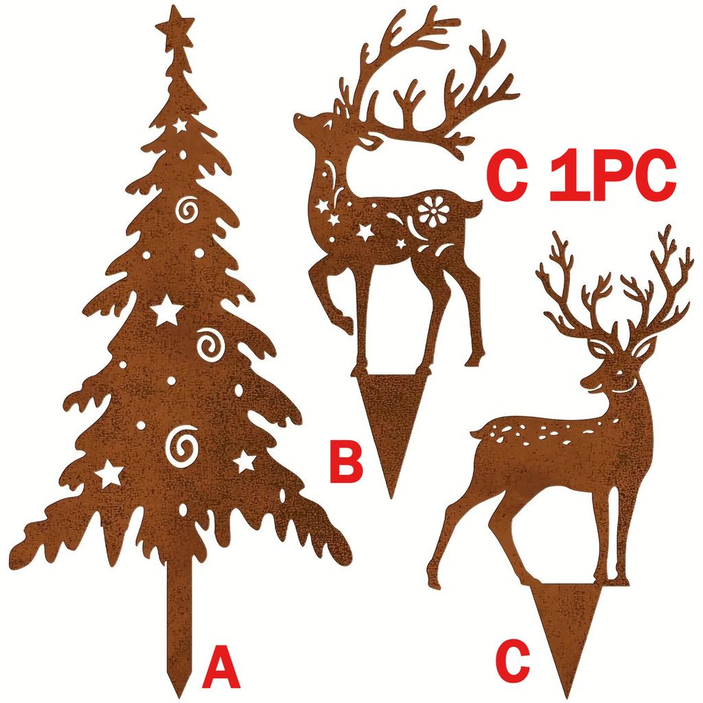 Home Decoration Tree and Deer Metal Garden Stake, Vintage Rustic Style Outdoor Yard Decorations,  Sculpture Ornaments Gift