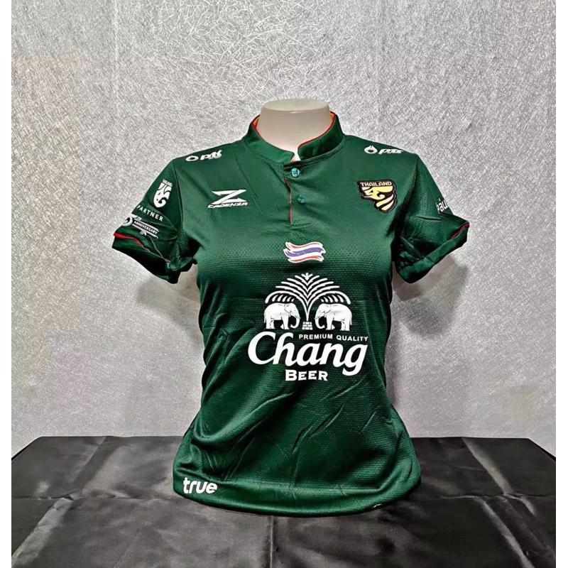 THAILAND National Women Football Soccer Training JERSEY CHEER Fan Quick Dry Shirt Mandarin Collar Short Sleeve Uniform Elephant Logo Sport
