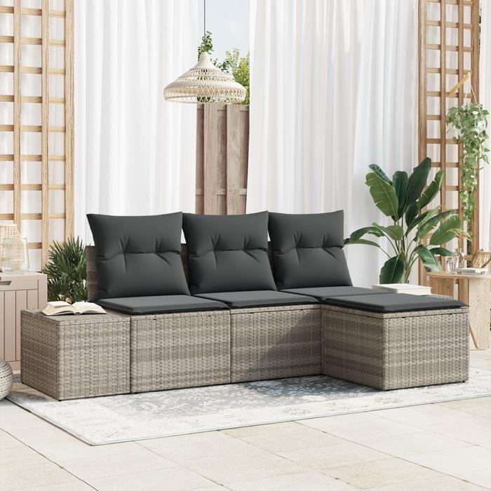 VidaXL Ensemble de 4 Canapés de Jardin avec Coussins Gris Clair Rattan 3347012