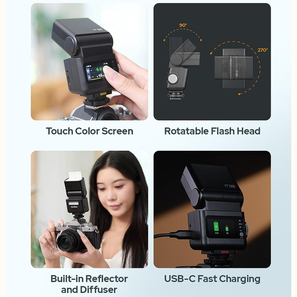 Godox IT32 TTL Flash for Nikon Touchscreen Second Recycle Magnetic Camera for and Street Photography + X5-N Cameras, Speedlite, 2.4G Wireless, GN18,