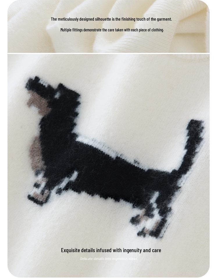 Puppy Embroidery Cashmere Sweater: Autumn Knitted Pullover, Age-Reducing and Playful Design