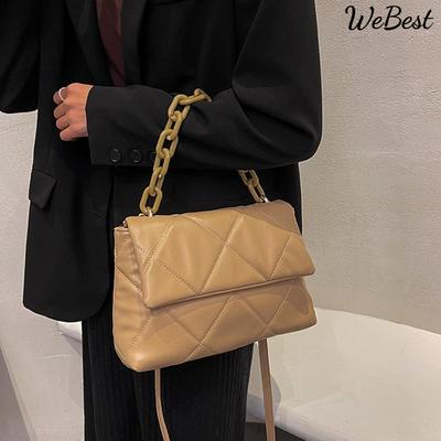 Luxury Rhombus Shoulder Bag For Women PU Leather Crossbody Bag Chains Design Messenger Handbag Flap Small Square Bag