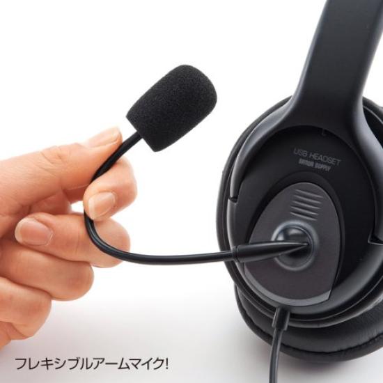 Sanwa Supply USB A Large Soft Ear Headset, Connection, Pads, Omnidirectional, Black, MM-HSUSB17BK