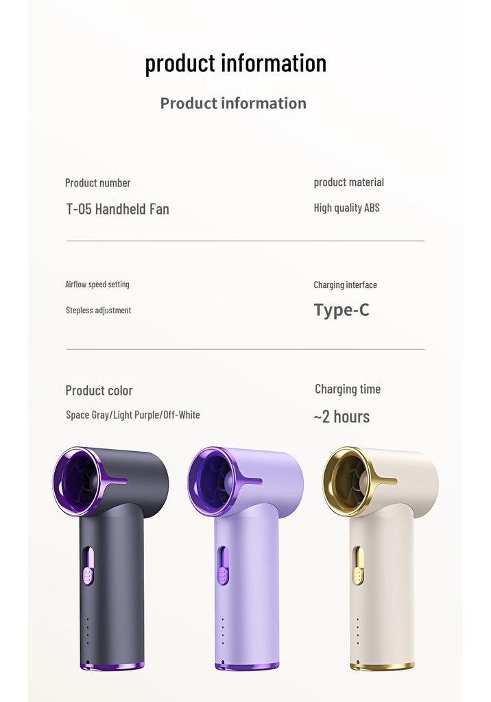 High-Speed T05 Portable USB Turbo Fan: Mini Handheld, Powerful Wind, Silent Operation