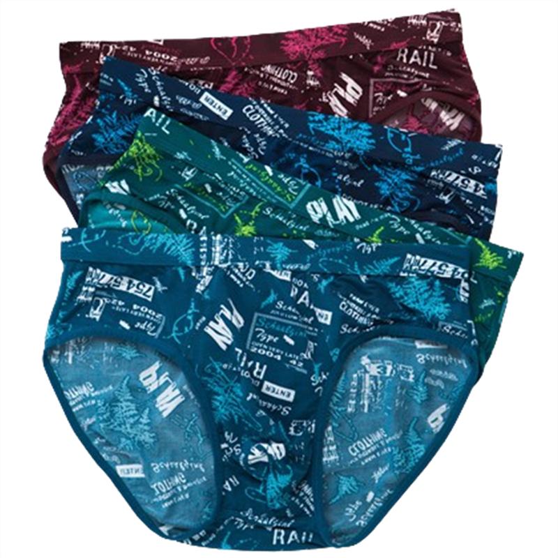 4 Pcs Men's Underwear Ice Silk Big Size Briefs Printed Summer Thin Breathable Cool Panties L TO 8XL
