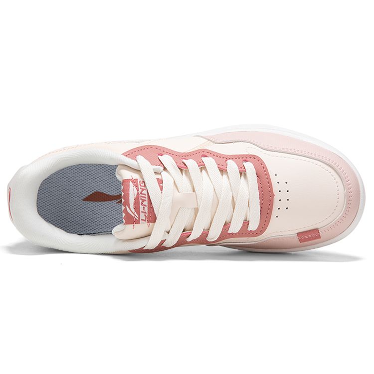 Li Ning Leather Non-Slip Wear-Resistant Lightweight Low-Top Skate Shoes Women Sneakers Pink AGCR318-4