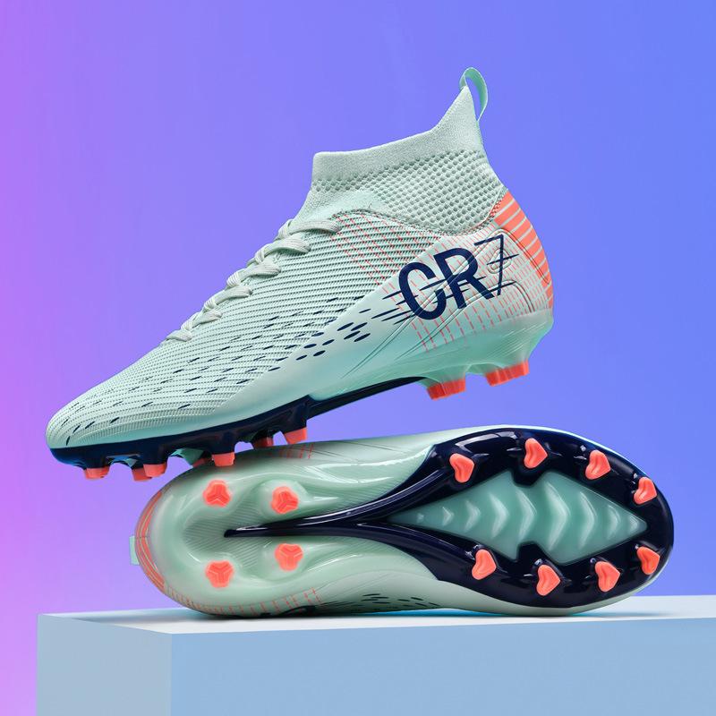 CR7 high-top football shoes tf broken nails artificial turf AG nails leather feet boys and girls students training shoes