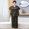 Summer Chinese Style Two-Piece T-Shirt Set for Middle-Aged Women - Plus Size, Loose Fit, Short Sleeve