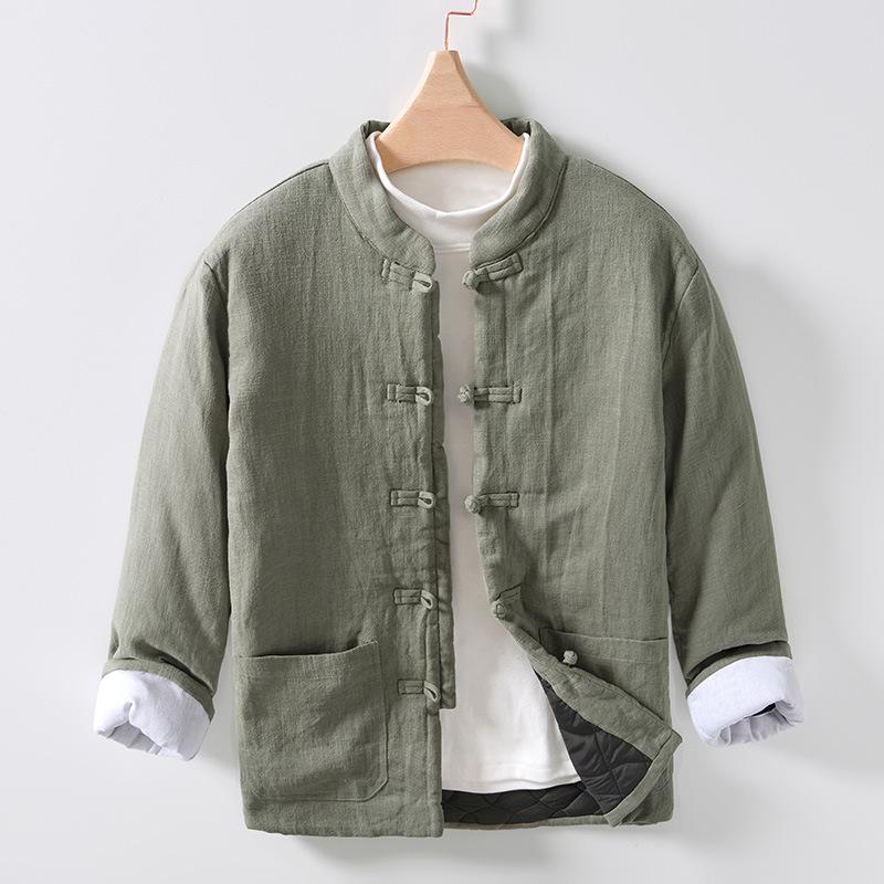 Men's Chinese Style Standing Collar Warm Plate Button Cotton Coat Loose Retro Casual Jacket