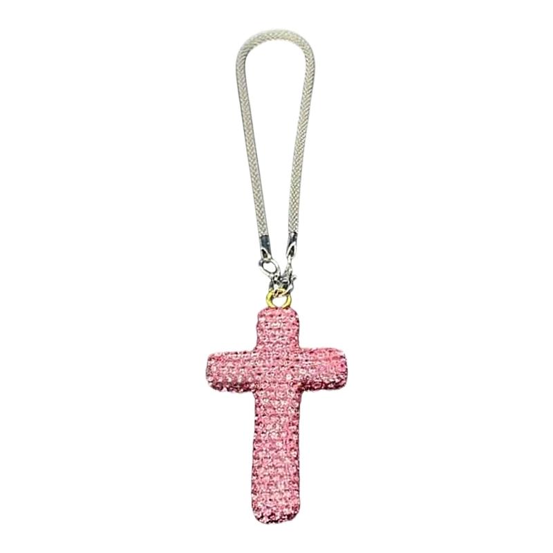 Elegante Crucifijo de Arcilla Colgante con Acento de Cristal para Espejo Retrovisor de Coche Accesorios Colgantes para el Interior del Coche