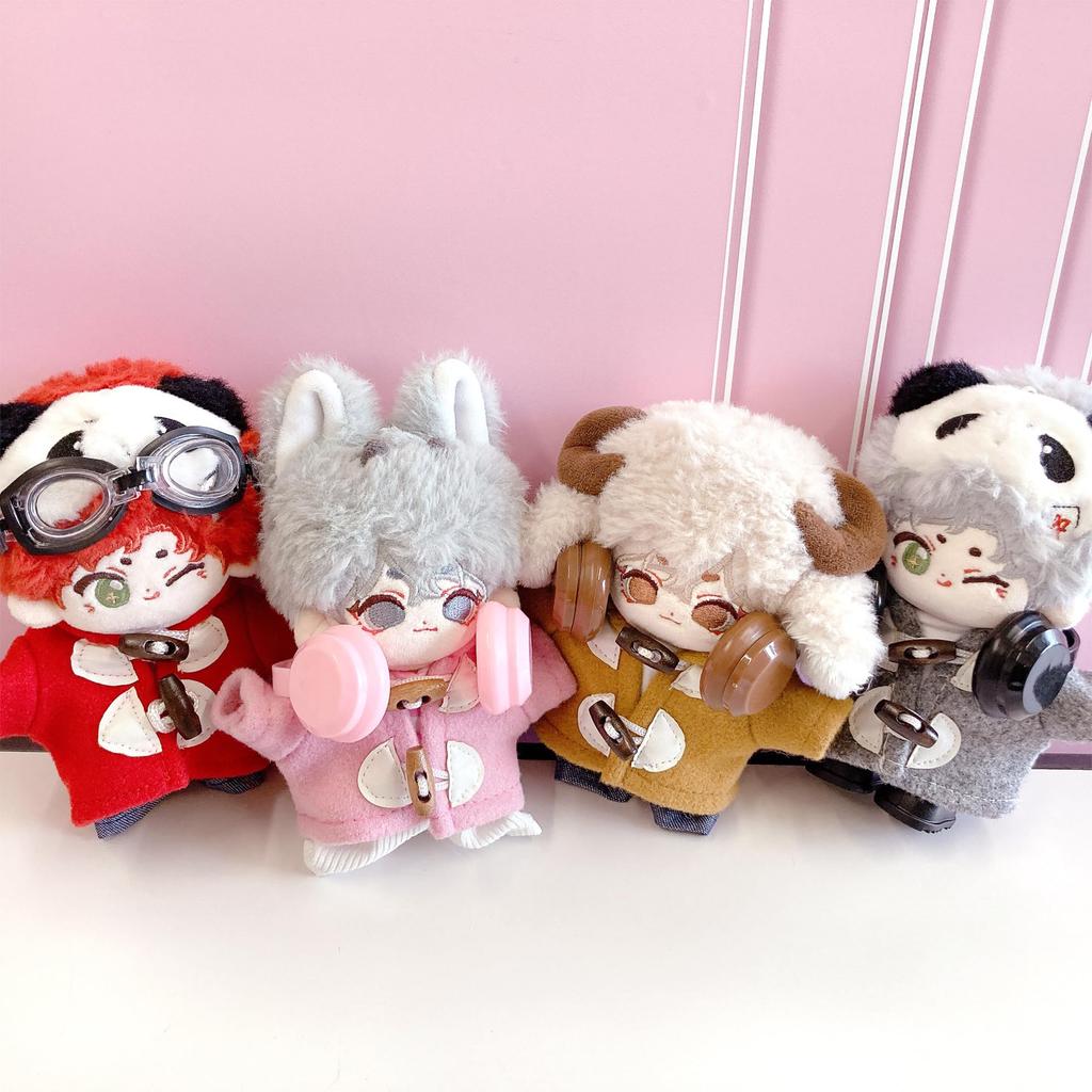 Pink Duffle Striped and Headphone Set for 10cm Plush Costume Coat, Shirt, Pants, Toy, Kigurumi, Accessories, Otaku, Doll, Mascot, K-Pop Doll, [Used]