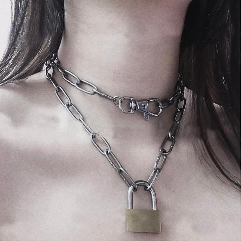 Retro Punk Fashion Exaggerated Thick Chain Necklace Simple New Couple Multi-Layer Lock Necklace Unisex Jewelry Accessories