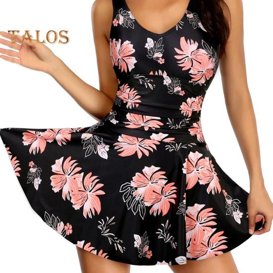 Ženy Květinový potisk Monokiny hluboký výstřih do V Splývavý lem Jednodílné plavky Slim Fit Plavky Šaty Styl Plážové oblečení