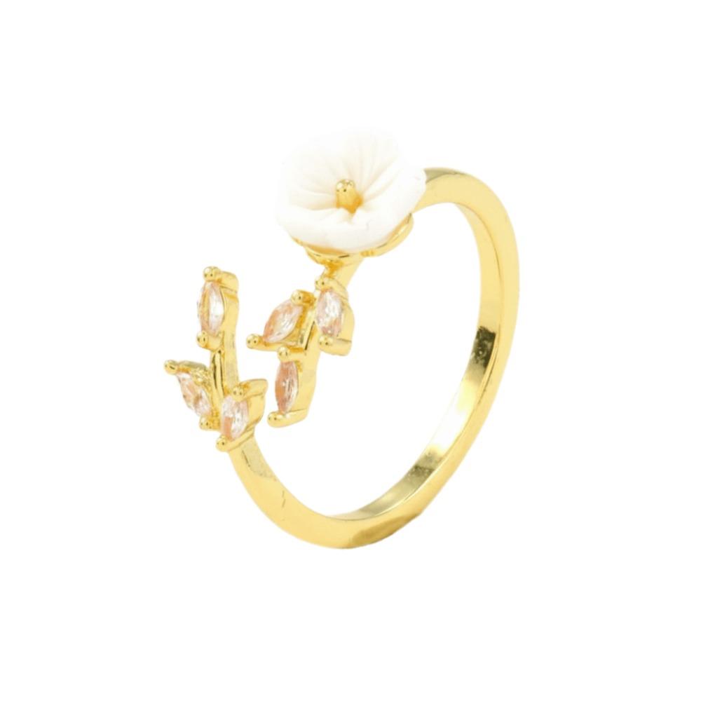 Einzigartiger Goldfarbener Blumenring Exquisites Design Funkelnder Eingelegter Offener Ring Süßer Kristall Zirkonia Ring Urlaubsaccessoires