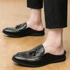Designer Fashion New Men Black Tassels Half Slippers Shoes Casual Pu Leather Mules Moccasins Breathable Loafers Zapatos Hombre
