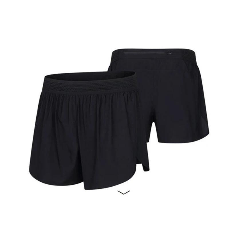 

Бесшовные быстросохнущие мужские ультралегкие двухслойные шорты для бега длиной три четверти с задним карманом M чёрный