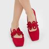 Chinese Knot Ballet Flats for Women Black Red Satin Square Toe Pumps Loafers Summer New Soft Sole Comfortable Casual Shoes