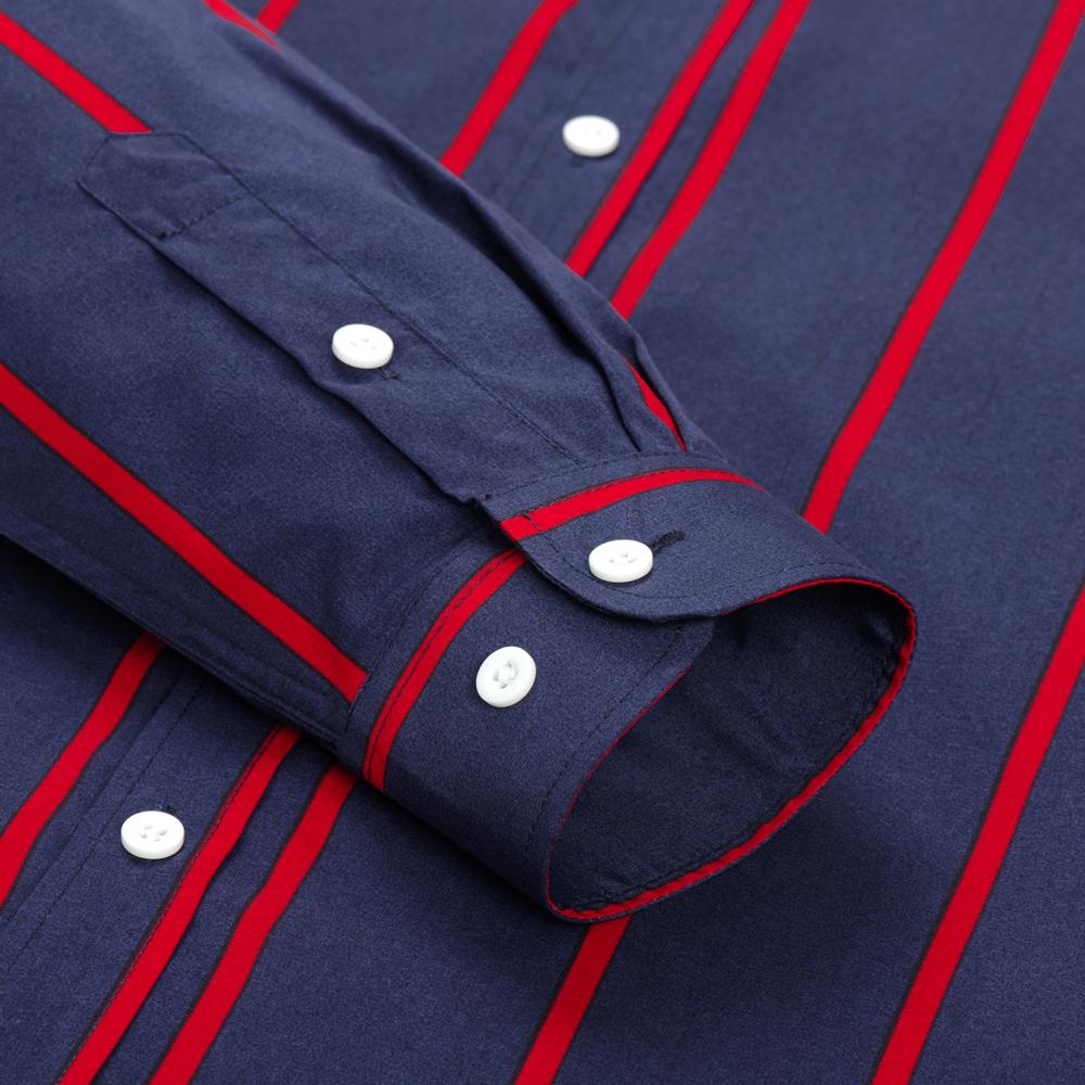 Men's Spring Summer Color Block Striped Dress Shirt Without Pocket Wrinkle-Resistant Button-down Long Sleeve Lightweight Shirts