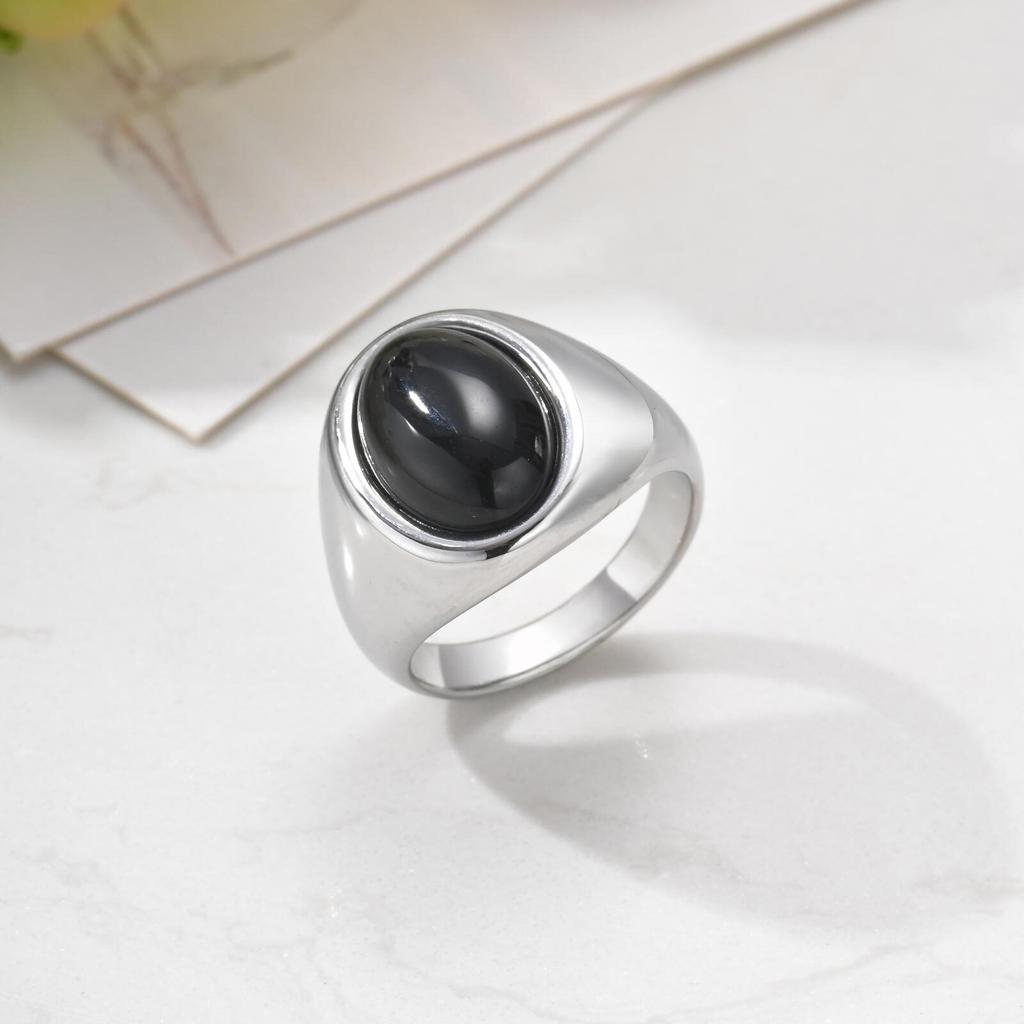Natural Stone Ring for Men Boys,Waterproof Oval Thumb Ring Tail Ring,Stylish Trendy Jewelry Gifts