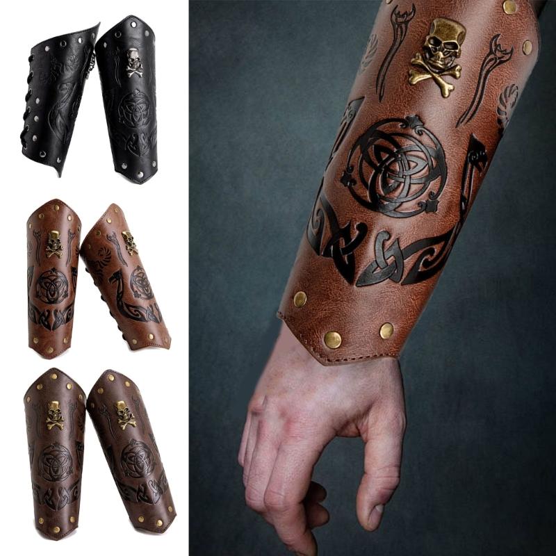 Men Embossed Wrist Cuffs Bracer Gauntlet Cosplay Bracer Wristband for Parties