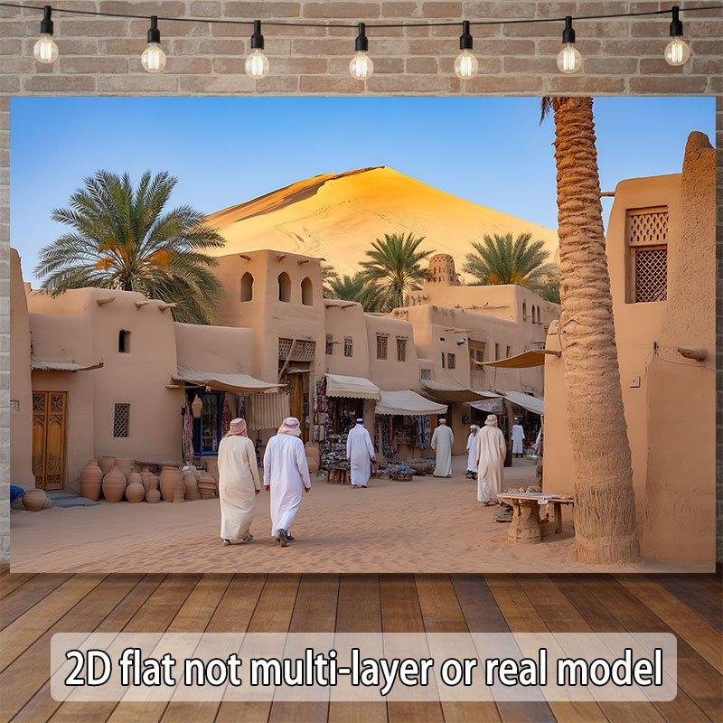 2D Plane - 2D Plane - A flat 2D flag depicting a classic desert village 47.2x31.5inch/120*80cm