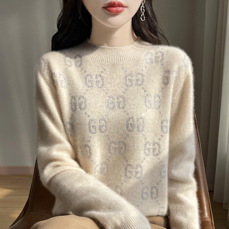 Damen Kaschmirpullover Qinghe Kaschmir 30% Kaschmir 70% Wolle Herbst- und Winterpullover warm und modisch