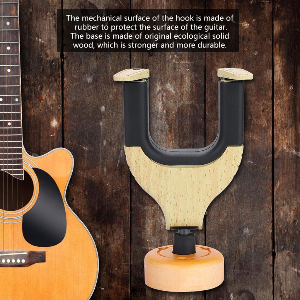 Guitar Wall Mount Hanger Holder Wood Base Plastic Rubber Hook Body (Yellow Wood Color)