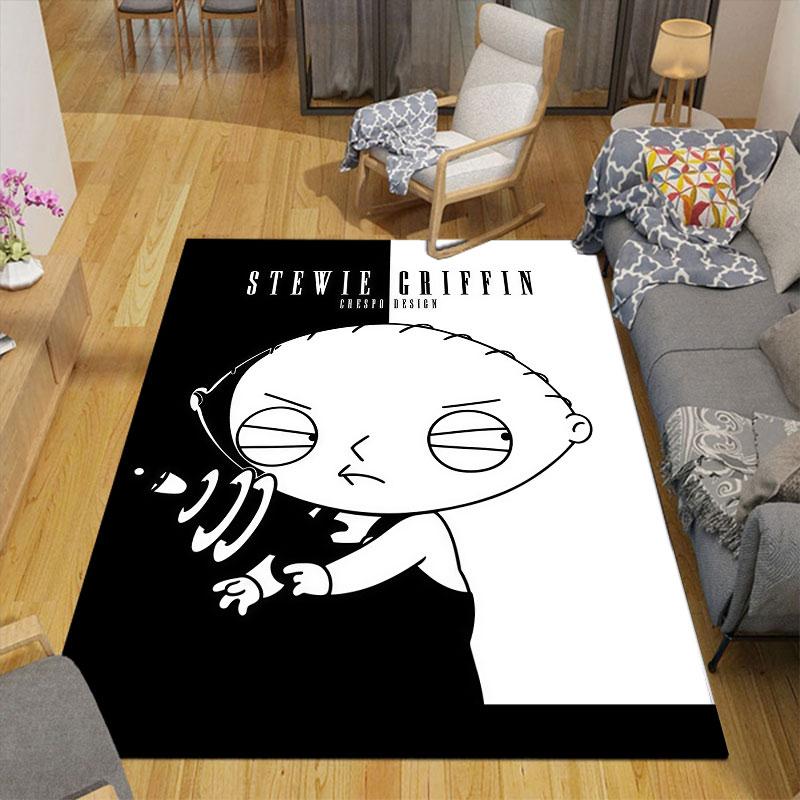 Cute Stewie Griffin Flannel Printed Carpet, Home Sofa Decoration for Living Room & Bedroom, Non‑Slip Play Flannel Floor Mat for Game Room