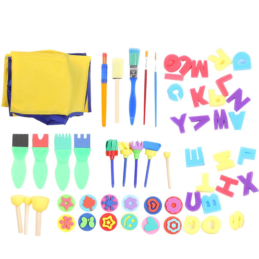 

57Pcs Sponge Paint Brushes Letters Stamp Kits Drawing Apron Toys for Early Learning Toddlers