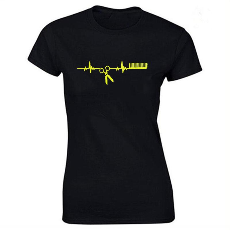 Hairdressing Hearbeat Barber Print Cotton Casual  Tshirt Women Funny T Shirt for Lady Streetwear Regular Top Tee