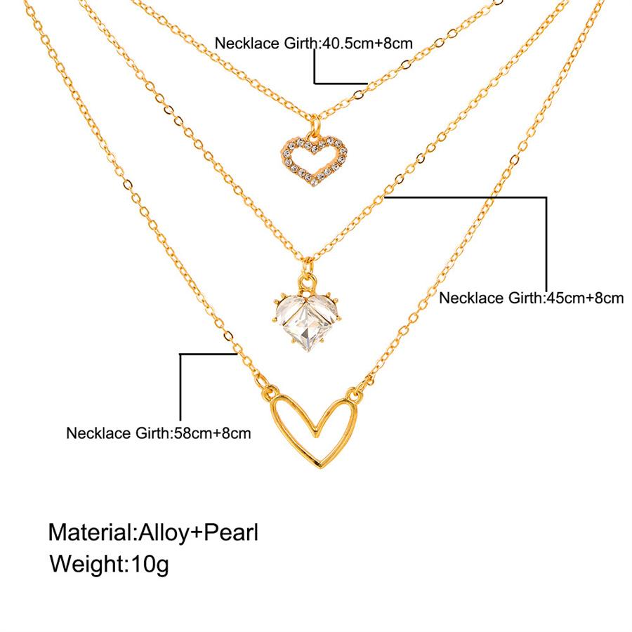 New European and American Diamond Heart Necklace Instagram Creative Retro Simple Hollow Heart Multi Layered Layered Snake Bone Chain