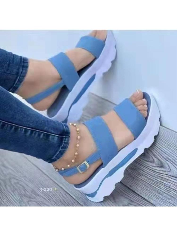 Fashion New Summer Plus-size Women's Shoes with Wide Uppers, One-shoulder Straps, Thick Soles, Wedge Heels and Fish-mouth Sandals