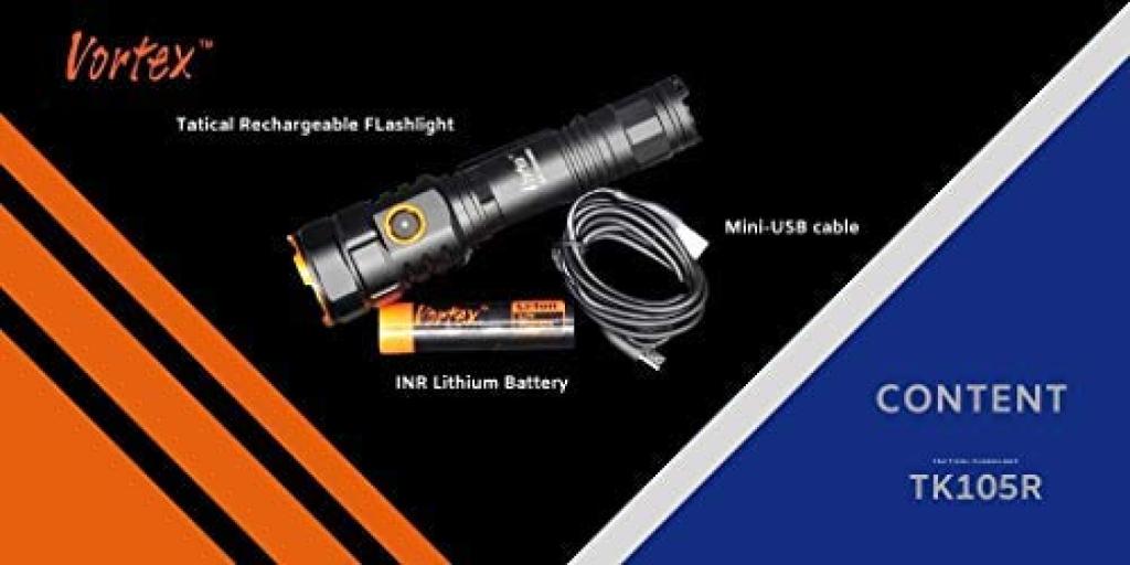 Vortex TK105R Rechargeable RGB LED LED Dual Switch Level Indicator 1200 Lumens Strobe Level Momentary Switch Tactical Hunting Survey Flashlight