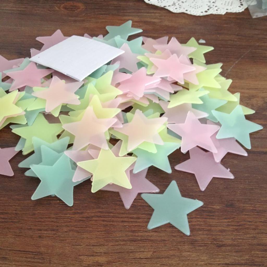 100x Wall Stickers Stars Luminous The Dark Plastic .8cm