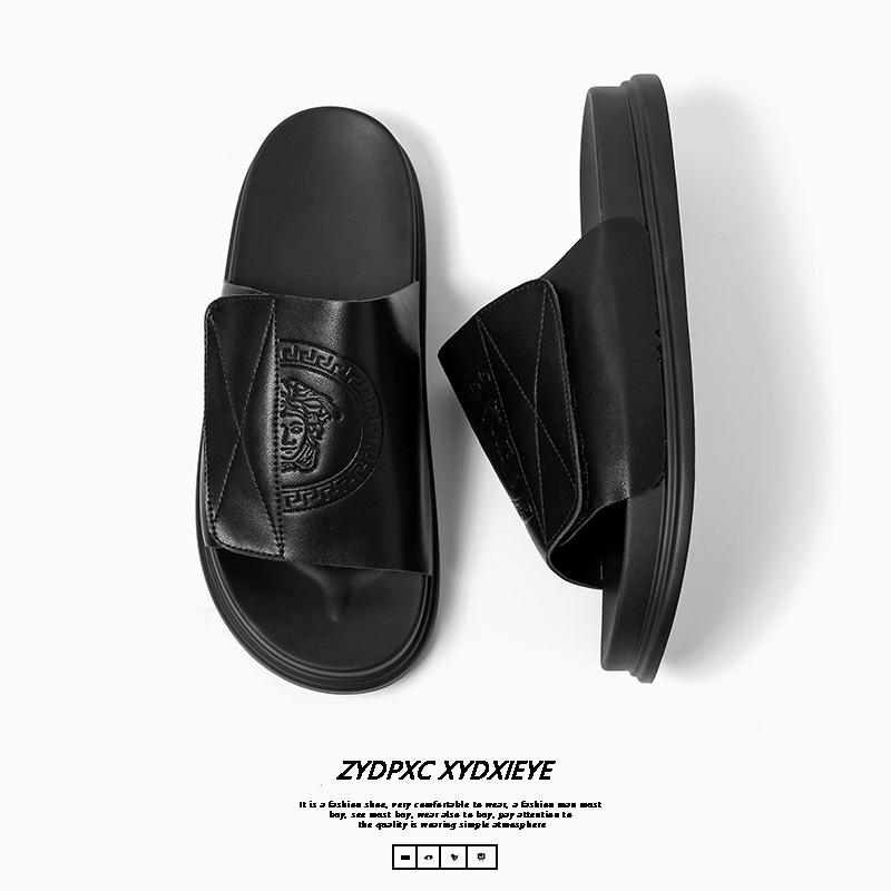 

Знаменитости из Интернета в модных брендовых тапочках, мужская одежда 2025 года, новые высококачественные универсальные пляжные туфли с одним словом 1058-B 38 чёрный
