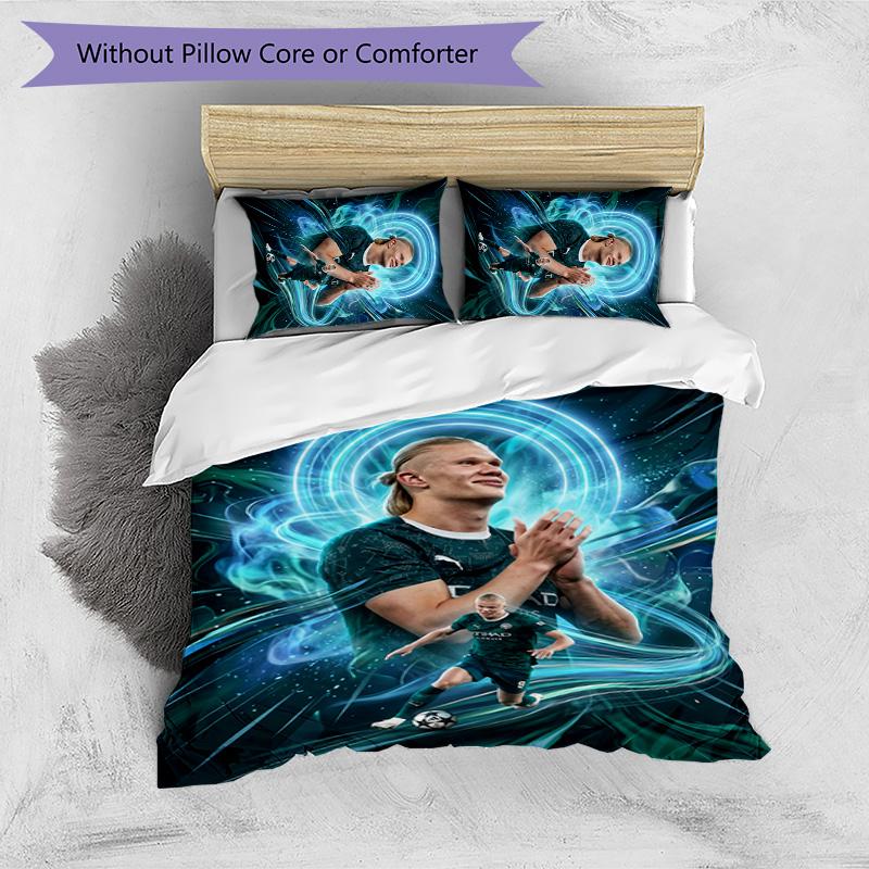 Set Biancheria da Letto 3 Pezzi Stampato Erling Haaland Traspirante Copripiumino con Federe Biancheria da Letto Decorativa per Camera da Letto Casa