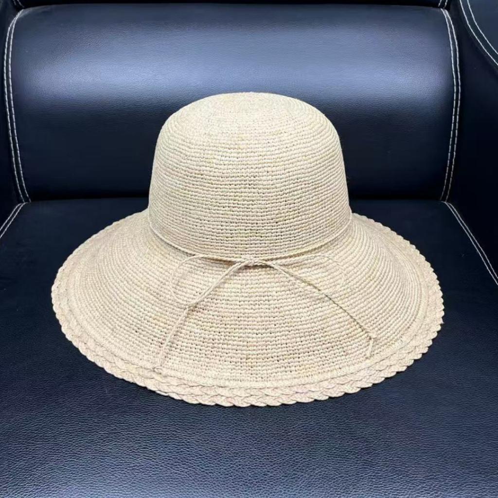 2026 handmade crochet summer eaves lace raffia hat women's UV protection beach sun shade foldable