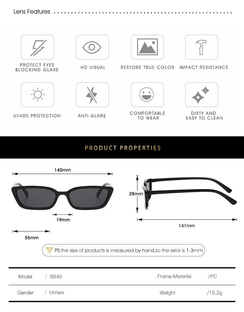 Retro Small Cat Eyes Sunglasses Fashion Square Frame Punk Sun Protection Eyewears for Women Men