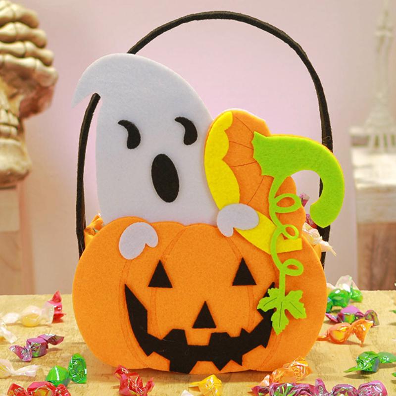 1-10PCS Children Halloween Felt Pumpkin Candy Bag Hand Carry Trick or Treat Gift Tote Party Favor Goodie Sack Cute