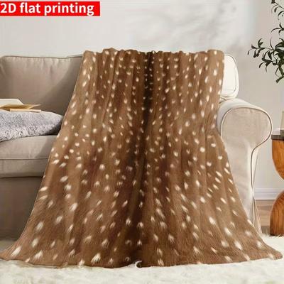 Deer Spotted Print Throw Blanket, Fashion Animal Spots Soft Warm Flannel Blanket for Couch Bed Home Decoration