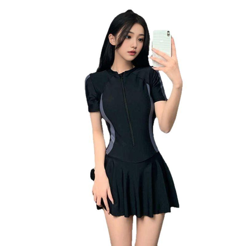 Women's Sporty Skirted Swimsuit: Slimming, Conservative One-Piece for Summer & Hot Springs