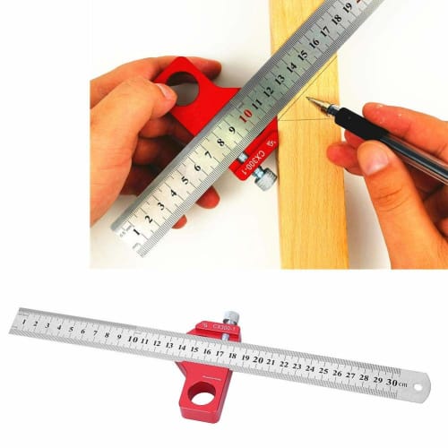 CX300-1 Combination Square, Woodworking Marking Tool with Magnet, Ruler Stop, 45 and 90 Ruler, Marking Gauge Positioning, Carpentry Ruler, Scribing