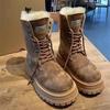 Flats Platform Mid Calf Women Boots Winter 2025 Trend Women Shoes Retro Suede Lace Up Fashion Short Plush Warm Gladiator Boots