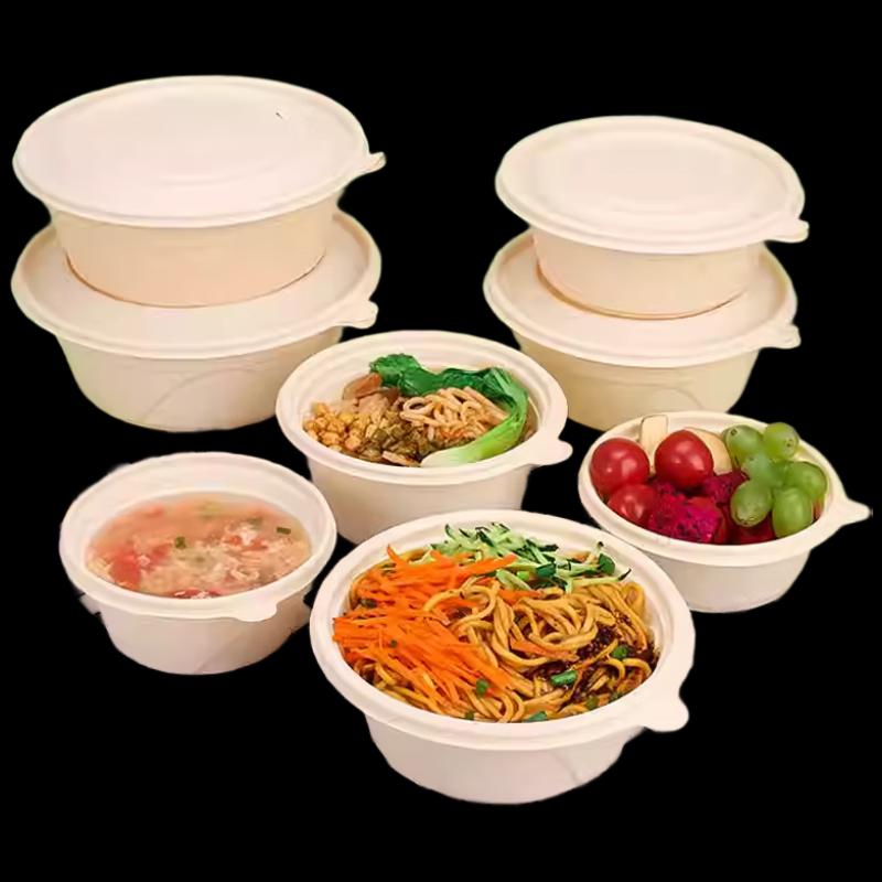 Biodegradable Corn Starch Disposable Round Bowls with Lids