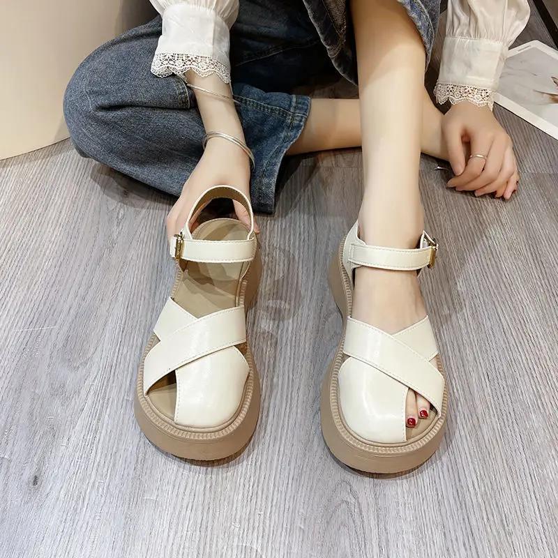 Fashion Ladies Shoes Sandals for Women Outdoor Summer 2024 Roman Style Footwear Platform H Comfortable and Elegant Chic Shoe Vintage F
