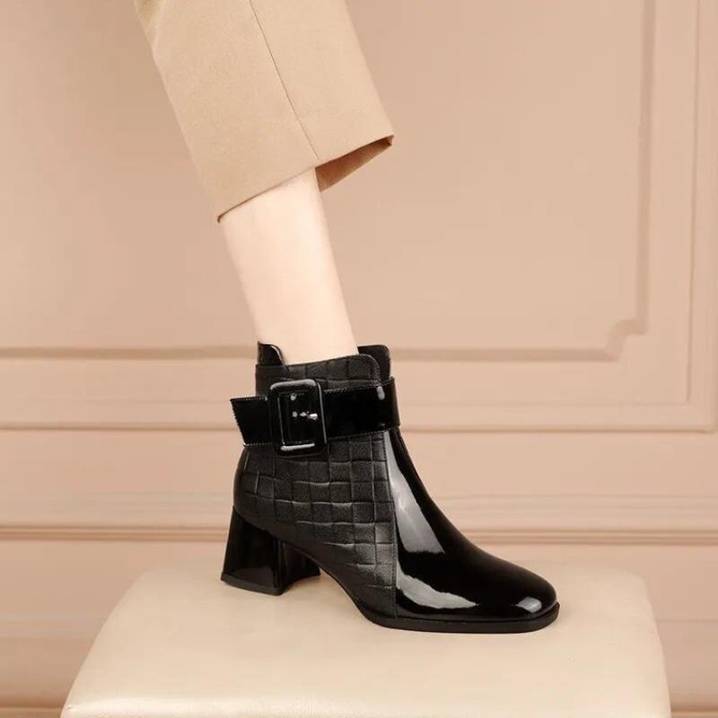 Bottes Cheville Nouvelles Hiver 2026 Mode Coréenne Femme Bout Rond Talon Haut Bas Tige Courte Bottines