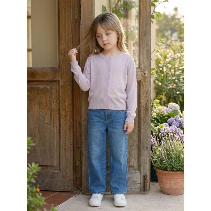 Kids Girls Solid Color Knitted Cardigan Long Sleeve Outerwear Coat