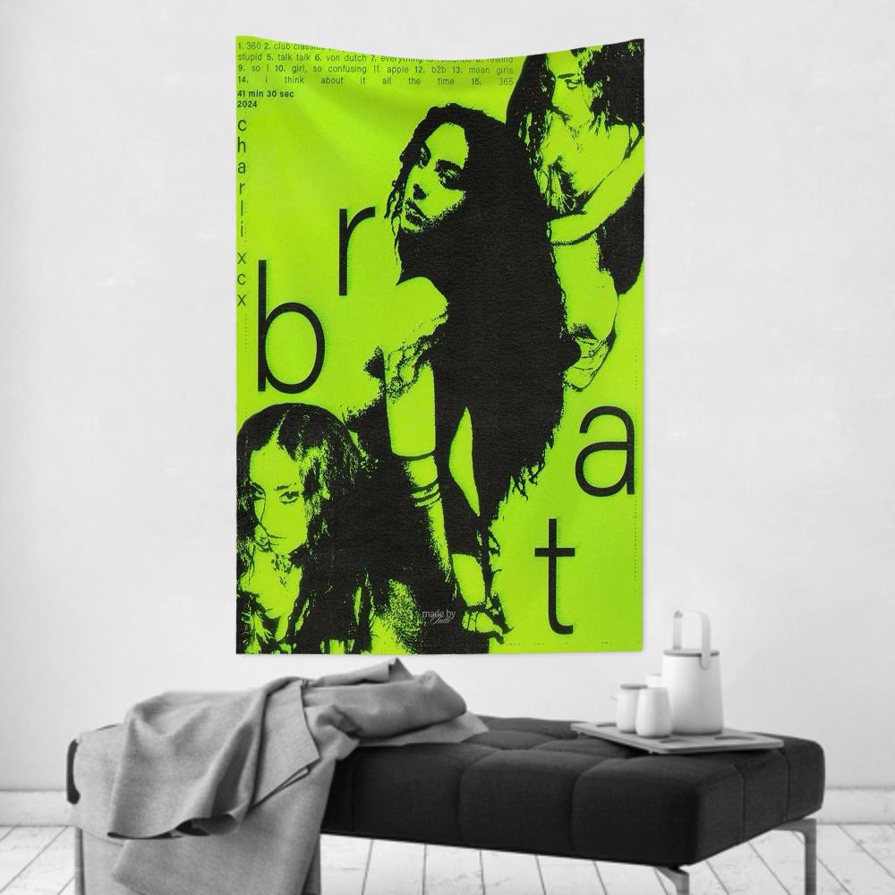 Brat Muziekalbum CCharli Singer Xcx Wandkleed Kamerdecoratie Wandkleed Feest Hangende Achtergrond Kamerdecoratie Babykamer