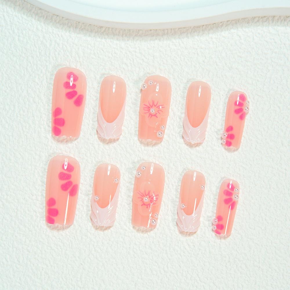 Pink Flower 3D Three-dimensional Epoxy Five-petaled Flower False Nails Sweet Wear Nail Art