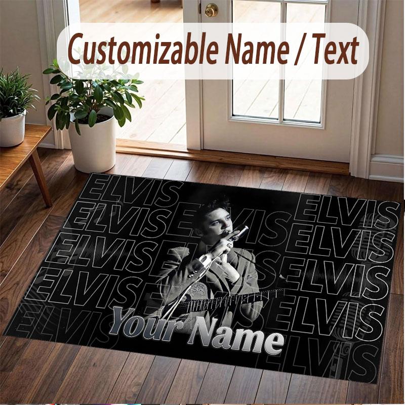 Benutzerdefinierter Teppich Elvis Presley Muster Druck Name Text Weicher Rutschfester Bodenbelag für Heim-Innenraumdekoration
